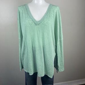 We The Free People Green Vneck Oversized Longsleeve Tshirt